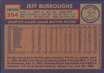 1984 Topps Nestle #354 Jeff Burroughs Back