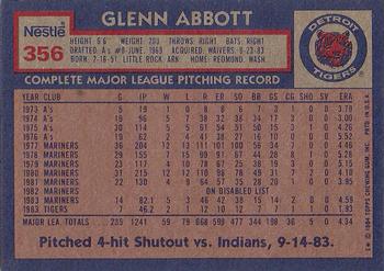 1984 Topps Nestle #356 Glenn Abbott Back
