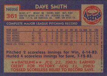 1984 Topps Nestle #361 Dave Smith Back