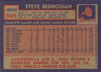 1984 Topps Nestle #365 Steve Bedrosian Back