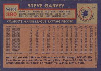 1984 Topps Nestle #380 Steve Garvey Back