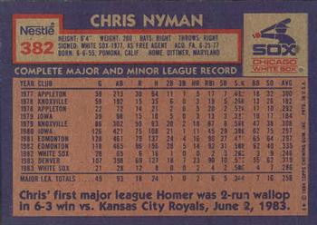 1984 Topps Nestle #382 Chris Nyman Back