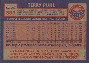 1984 Topps Nestle #383 Terry Puhl Back