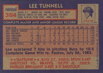 1984 Topps Nestle #384 Lee Tunnell Back
