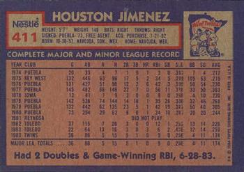 1984 Topps Nestle #411 Houston Jimenez Back