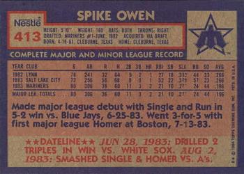 1984 Topps Nestle #413 Spike Owen Back