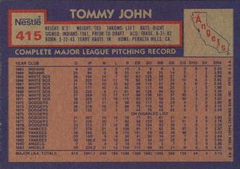 1984 Topps Nestle #415 Tommy John Back