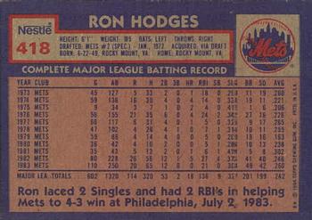 1984 Topps Nestle #418 Ron Hodges Back