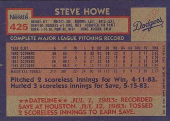 1984 Topps Nestle #425 Steve Howe Back