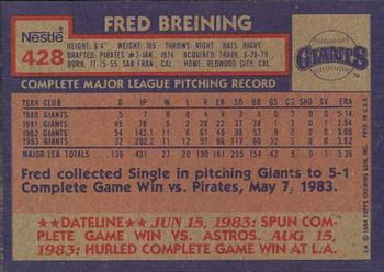 1984 Topps Nestle #428 Fred Breining Back
