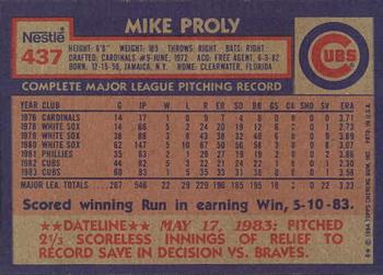 1984 Topps Nestle #437 Mike Proly Back