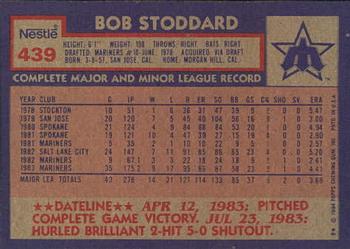1984 Topps Nestle #439 Bob Stoddard Back