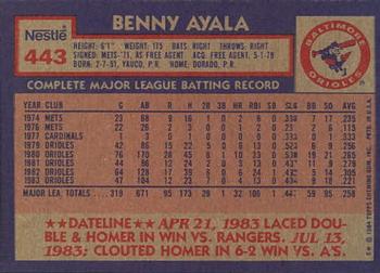 1984 Topps Nestle #443 Benny Ayala Back