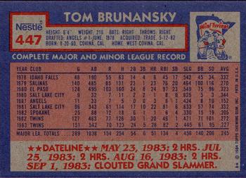 1984 Topps Nestle #447 Tom Brunansky Back