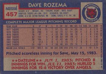 1984 Topps Nestle #457 Dave Rozema Back