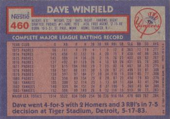 1984 Topps Nestle #460 Dave Winfield Back