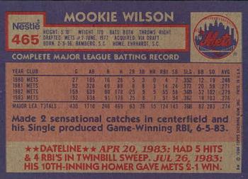 1984 Topps Nestle #465 Mookie Wilson Back