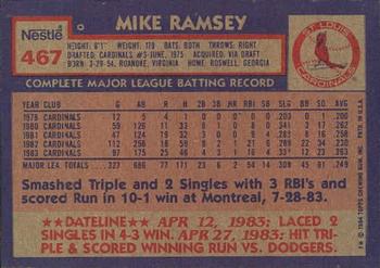 1984 Topps Nestle #467 Mike Ramsey Back