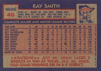 1984 Topps Nestle #46 Ray Smith Back