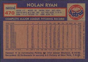 1984 Topps Nestle #470 Nolan Ryan Back