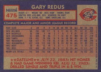 1984 Topps Nestle #475 Gary Redus Back