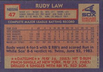 1984 Topps Nestle #47 Rudy Law Back
