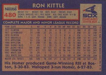 1984 Topps Nestle #480 Ron Kittle Back
