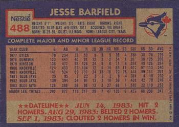 1984 Topps Nestle #488 Jesse Barfield Back