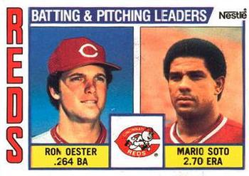 1984 Topps Nestle #756 Reds Leaders / Checklist (Ron Oester / Mario Soto) Front
