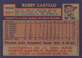 1984 Topps Nestle #491 Bobby Castillo Back