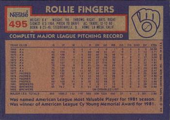1984 Topps Nestle #495 Rollie Fingers Back