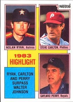1984 Topps Nestle #4 Nolan Ryan / Steve Carlton / Gaylord Perry Front