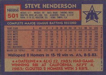 1984 Topps Nestle #501 Steve Henderson Back