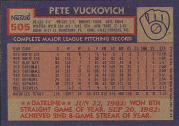1984 Topps Nestle #505 Pete Vuckovich Back