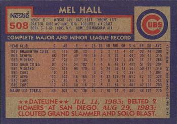 1984 Topps Nestle #508 Mel Hall Back