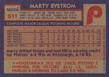 1984 Topps Nestle #511 Marty Bystrom Back