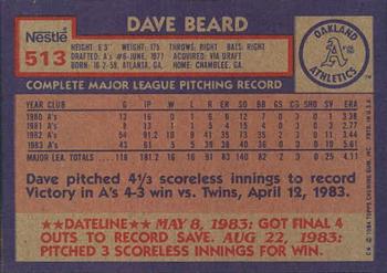1984 Topps Nestle #513 Dave Beard Back