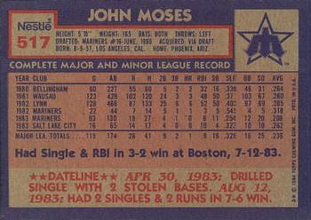 1984 Topps Nestle #517 John Moses Back