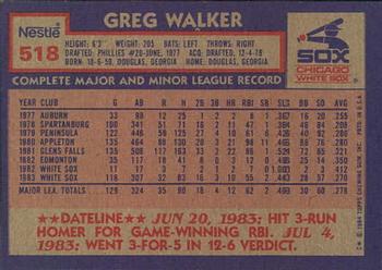 1984 Topps Nestle #518 Greg Walker Back