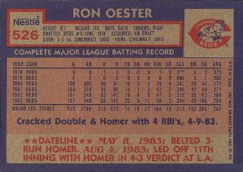 1984 Topps Nestle #526 Ron Oester Back