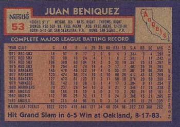 1984 Topps Nestle #53 Juan Beniquez Back