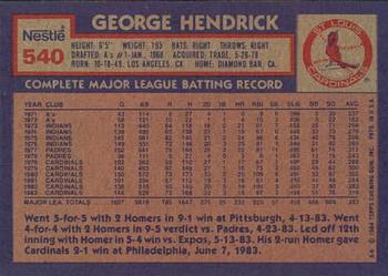 1984 Topps Nestle #540 George Hendrick Back