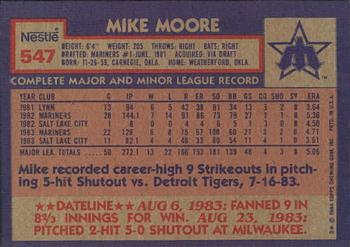 1984 Topps Nestle #547 Mike Moore Back