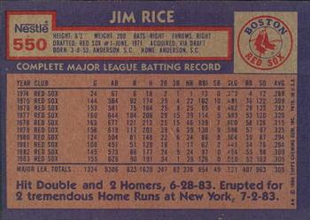 1984 Topps Nestle #550 Jim Rice Back