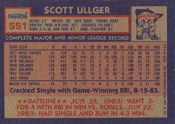 1984 Topps Nestle #551 Scott Ullger Back