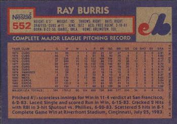 1984 Topps Nestle #552 Ray Burris Back