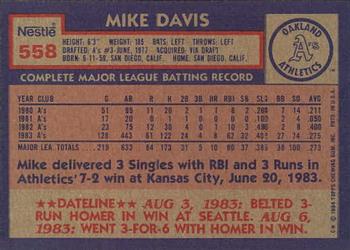 1984 Topps Nestle #558 Mike Davis Back