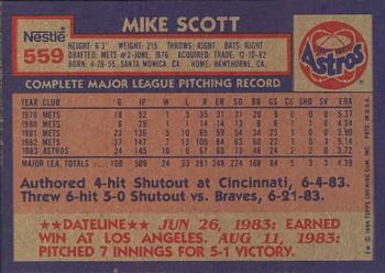 1984 Topps Nestle #559 Mike Scott Back