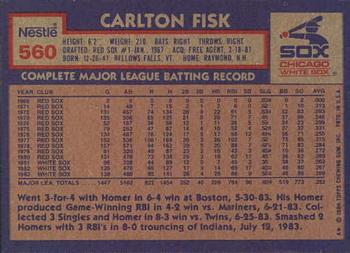 1984 Topps Nestle #560 Carlton Fisk Back