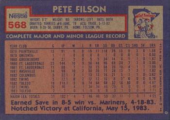 1984 Topps Nestle #568 Pete Filson Back